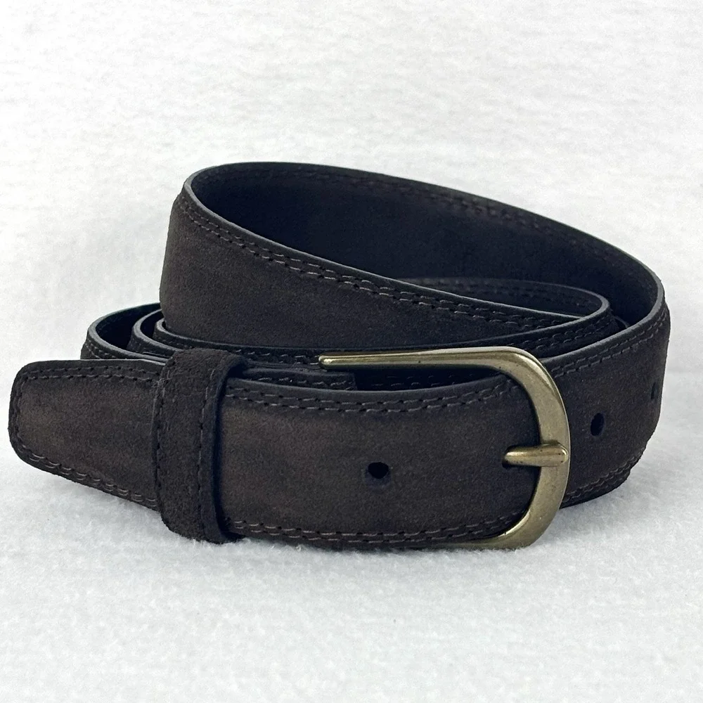 Lands' End Dark Brown Suede Leather Belt Men's Size 46 Classic Outdoor Preppy